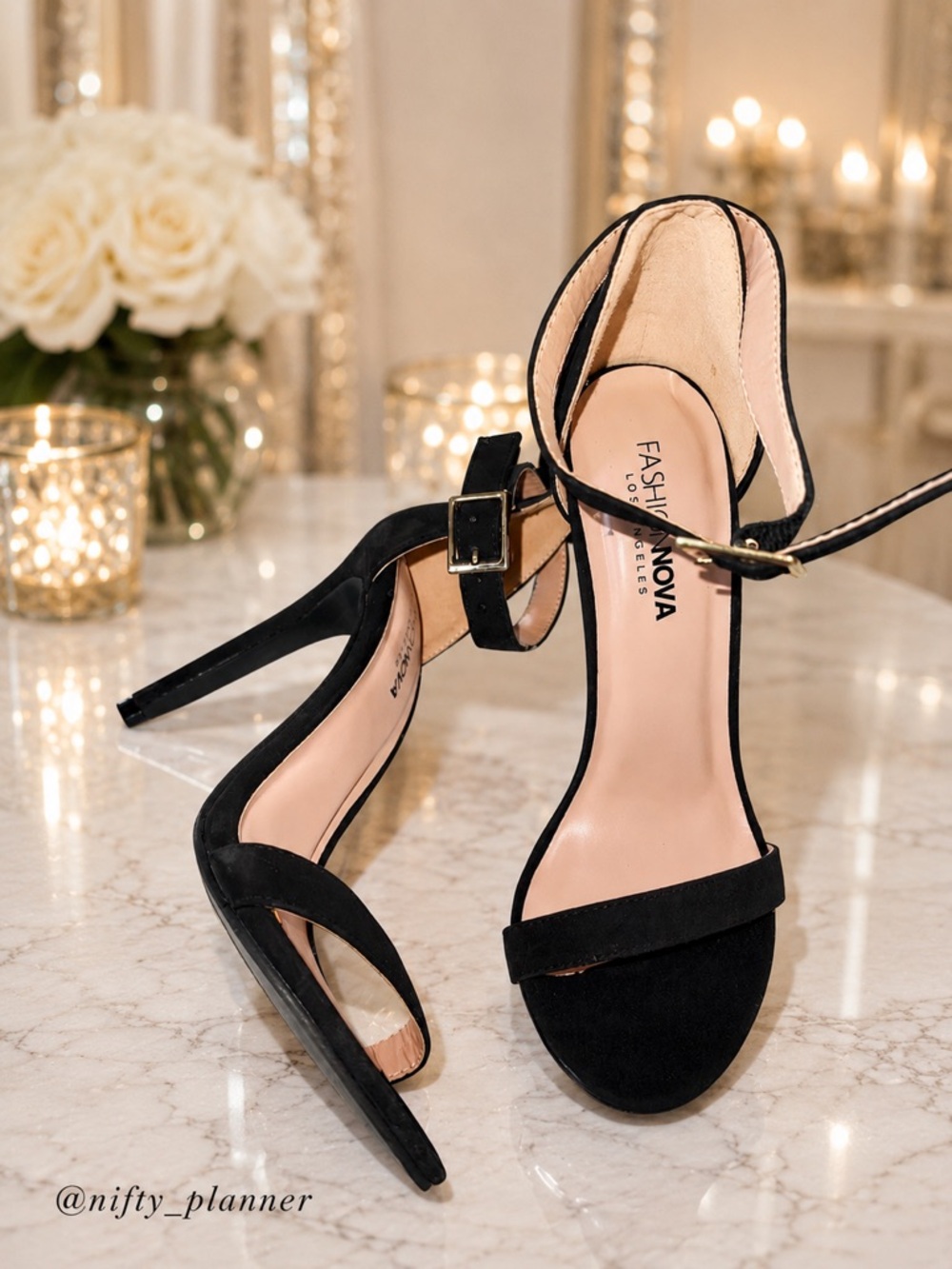 Fashion Nova Black Suede Ankle-Strap Stiletto Sandals